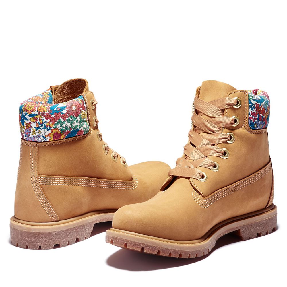 Bototos Timberland Mujer 6-Inch Premium Waterproof Made With Liberty Fabric Marrones - Chile MOC-376